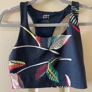 JoyLab Navy Tropical Leaf Print Racerback Sports Bra